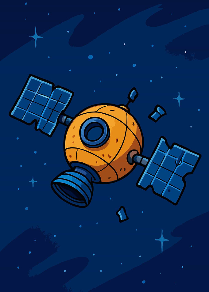 Cartoon Satellite in Space Art Illustration