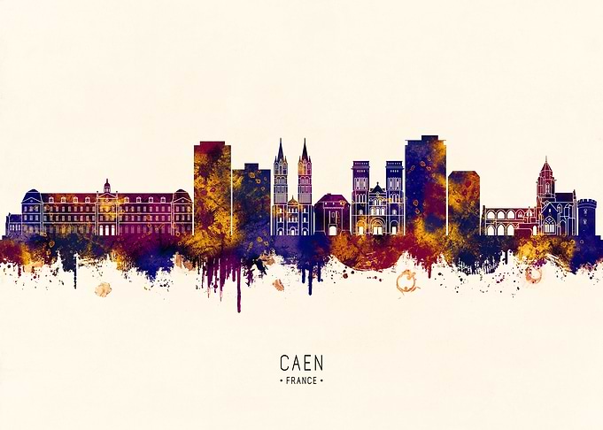 Caen, France Skyline Watercolor
