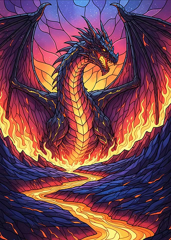 Fiery Dragon Stained Glass Art