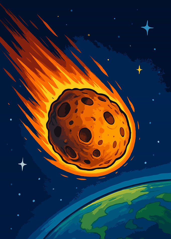 Cartoon Asteroid Hurtling Towards Earth