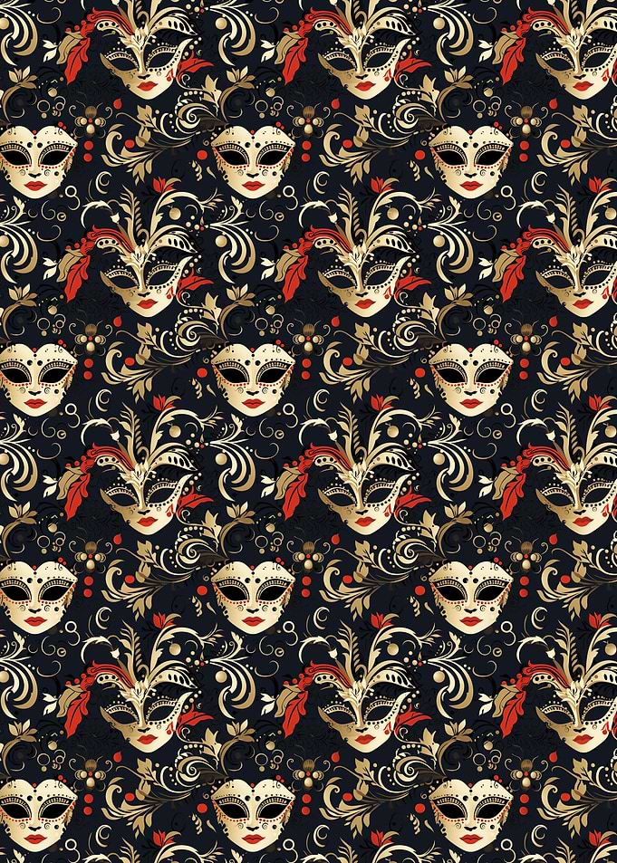Venetian Mask Pattern on Dark Background