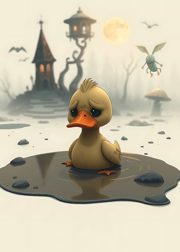 Sad Duckling in a Puddle