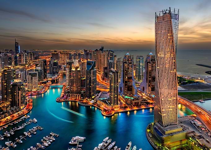 dubai marina at dusk