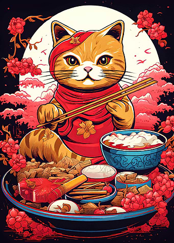 Cat Chopsticks Asian Food