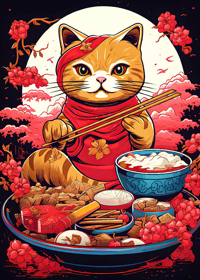 Cat Chopsticks Asian Food