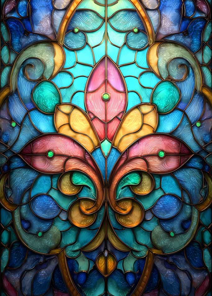 Colorful Stained Glass Floral Pattern