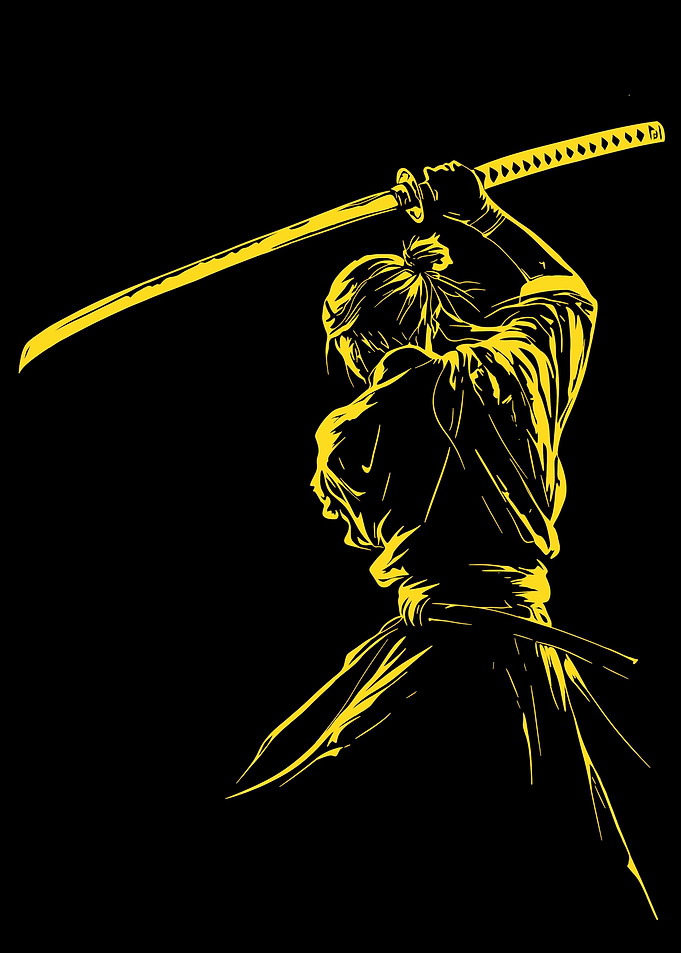 Samurai with Katana in Yellow