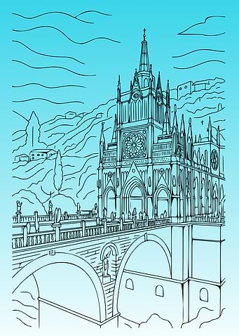 Cathedral on Bridge Illustration