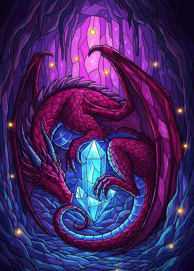 Dragon and Crystal Cave Illustration