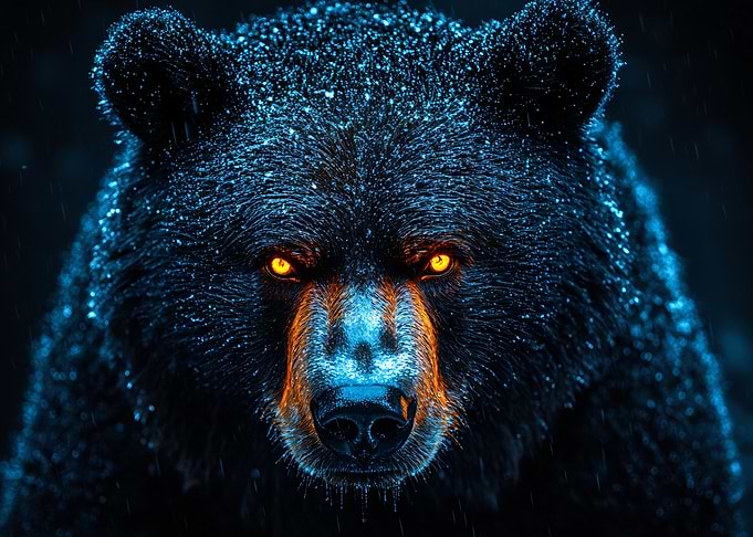 Intense Black Bear Portrait with Glowing Eyes