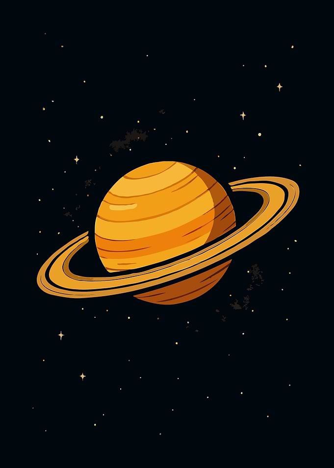Cartoon Saturn in Space Art Illustration