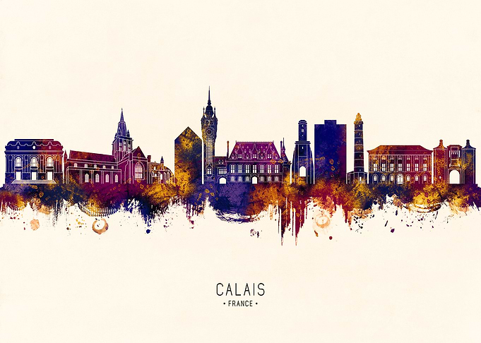 Calais, France Skyline Watercolor