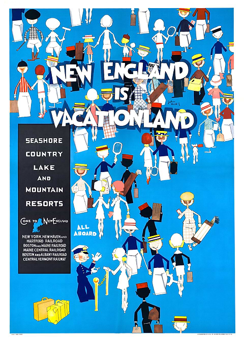 New England is Vacationland Vintage Poster — retro travel art printed on metal