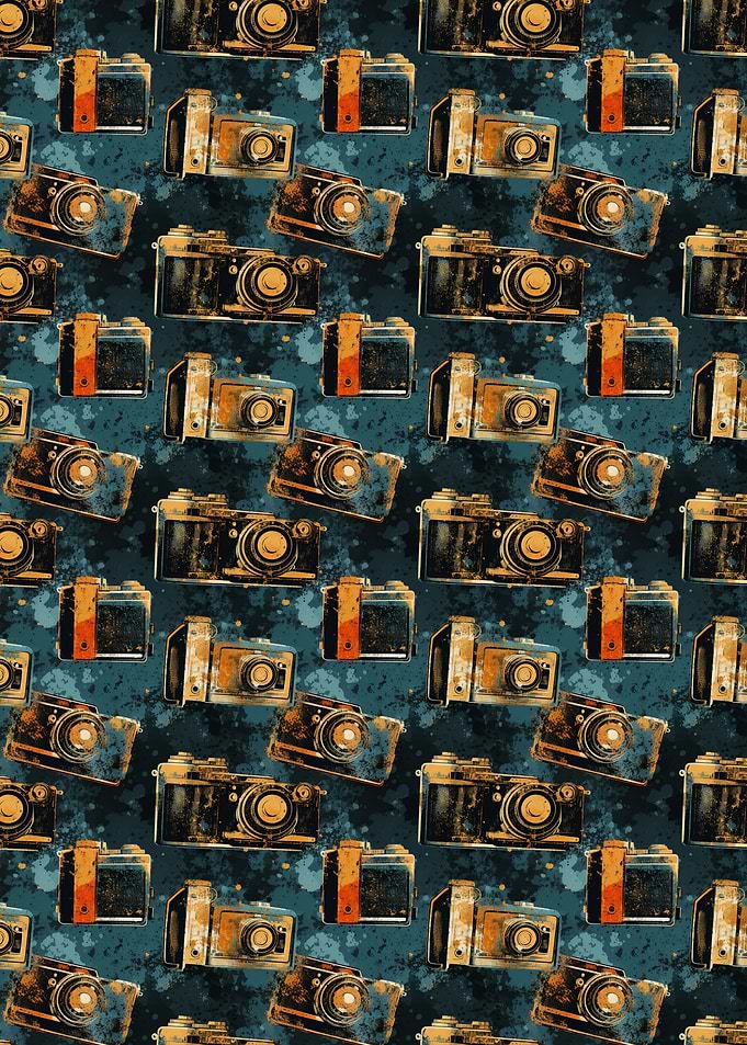 Vintage Camera Pattern on Dark Background