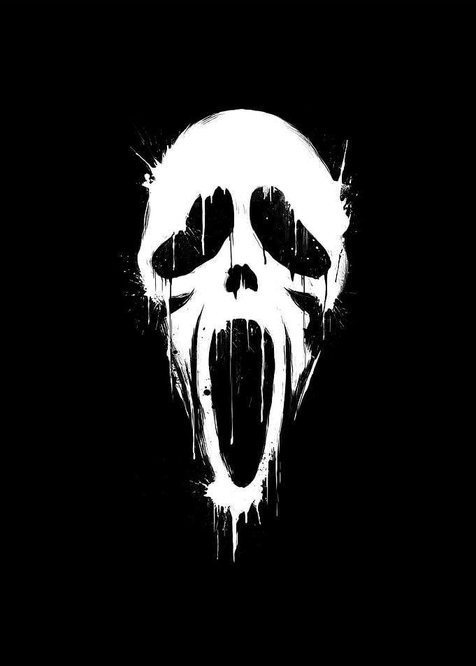 scream mask white on black