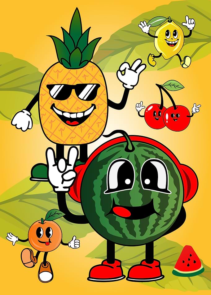 Cartoon Fruits with Faces and Limbs