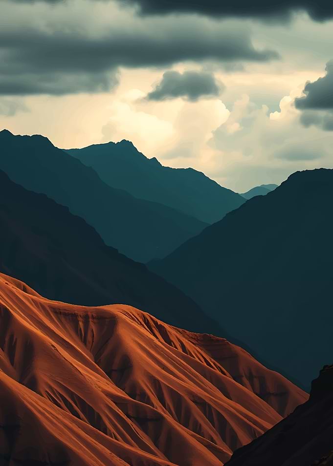 Mountain Range Landscape with Cloudy Sky