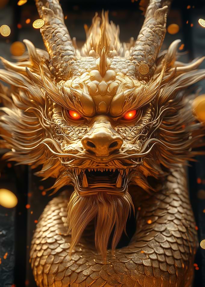 Golden Dragon with Red Eyes