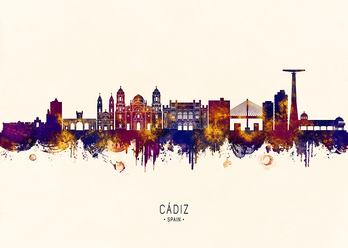 Cádiz, Spain Skyline Watercolor