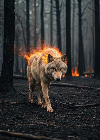 Fiery Wolf in Dark Forest