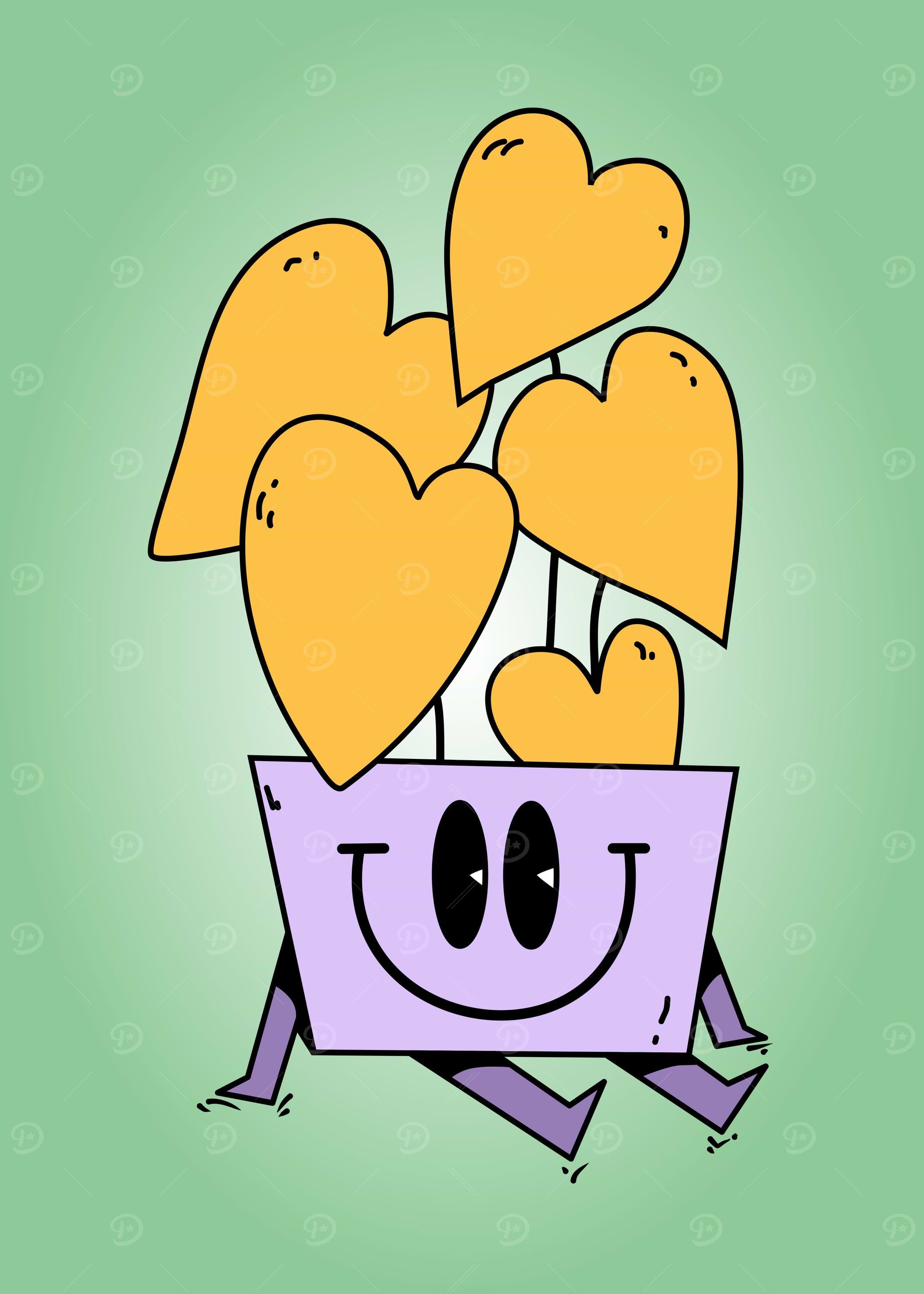 Cartoon Heart Plant in Pot Character