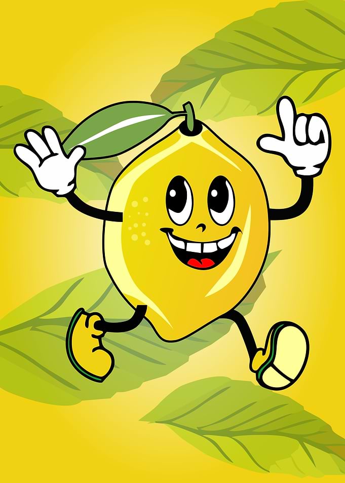 Cartoon Lemon Character with Leaves
