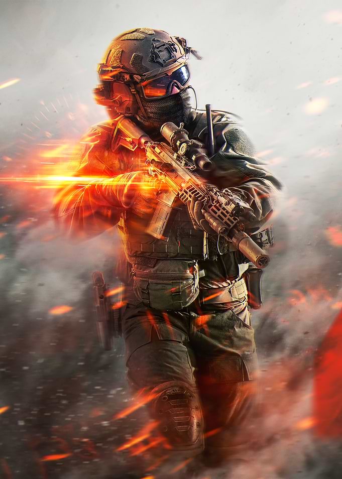 Soldier in Combat Gear with Rifle