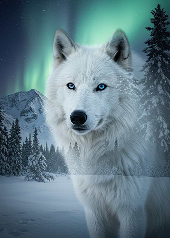 White Wolf in Winter Landscape