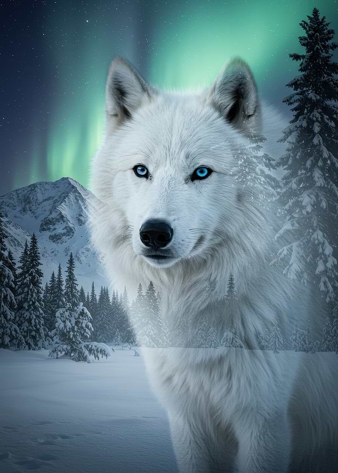 White Wolf in Winter Landscape