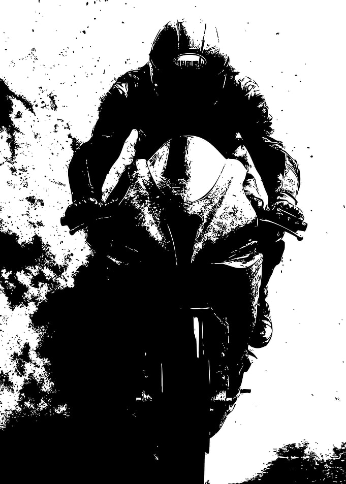 Motorcycle Rider Black and White
