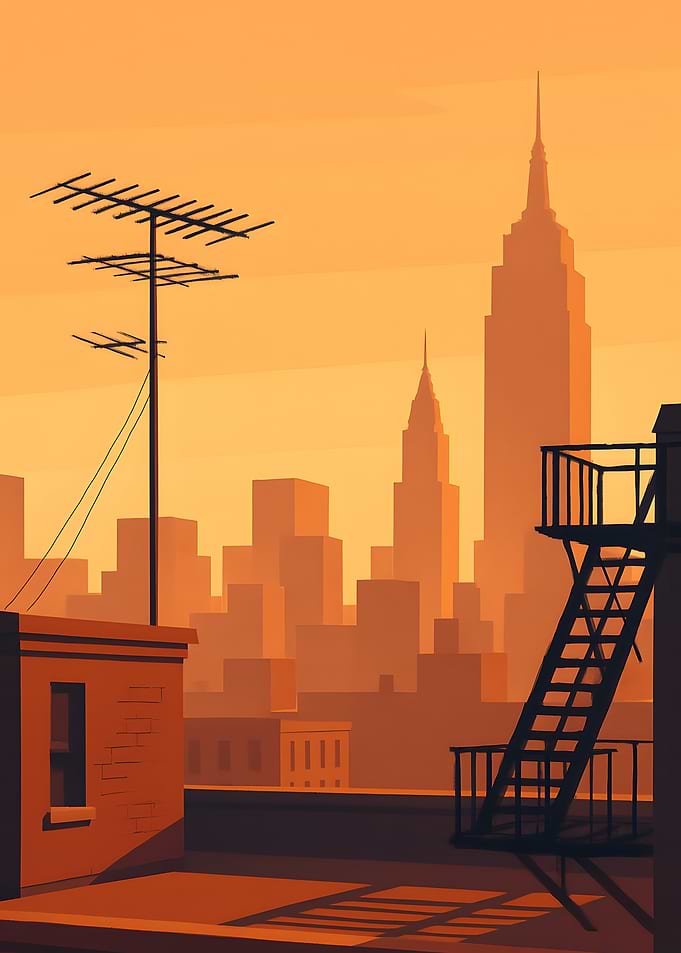 Cityscape Rooftop View at Sunset