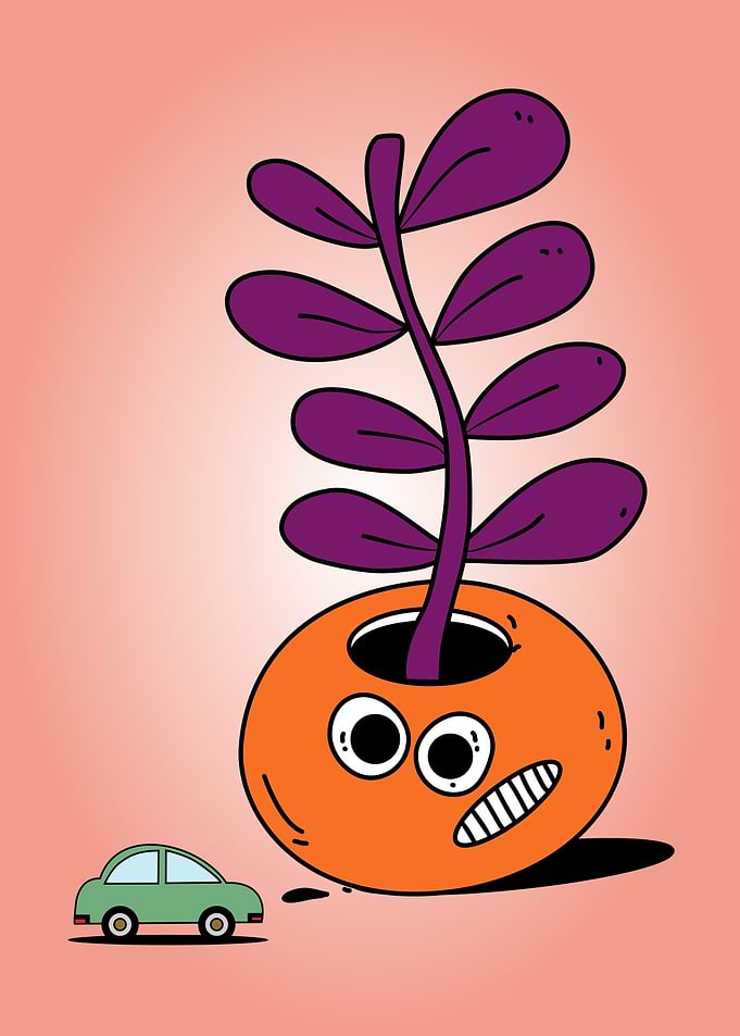 Cartoon Plant Pot with Car