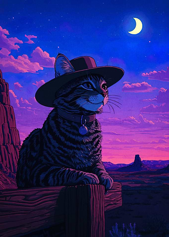 Cowboy Cat in Desert Landscape