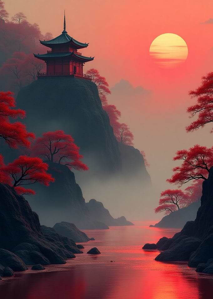 Japanese Pagoda at Sunset