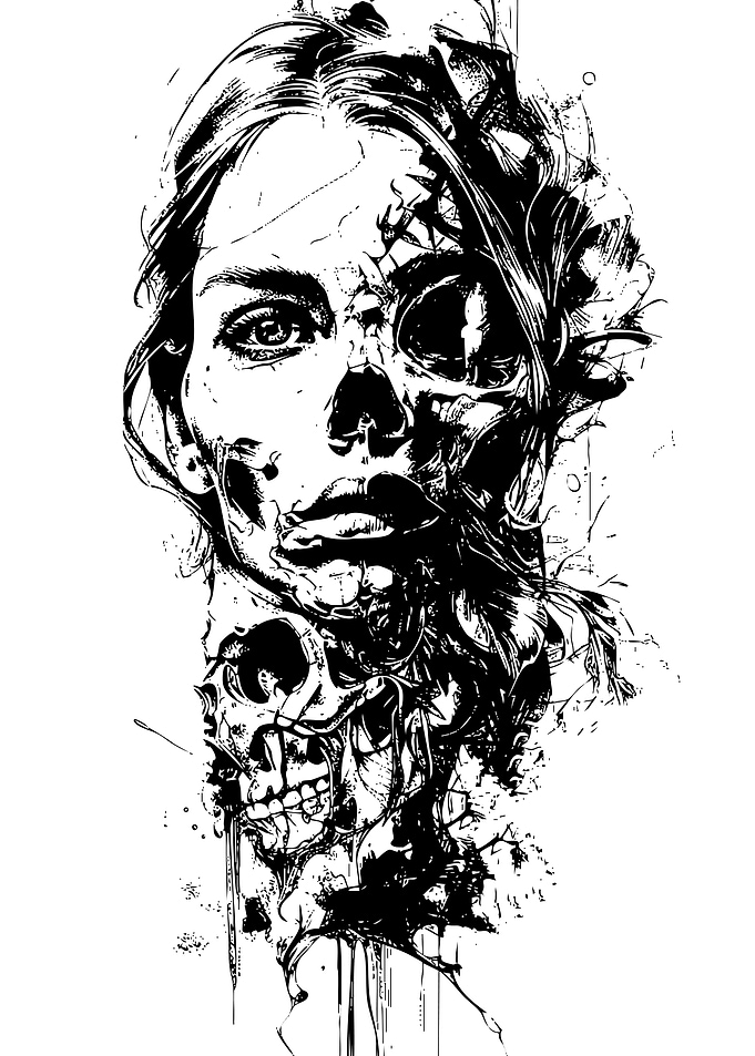 Woman and Skull Black and White Art