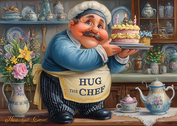 Hug the Chef with Birthday Cake