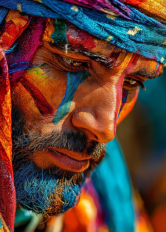 Man with colorful face paint portrait