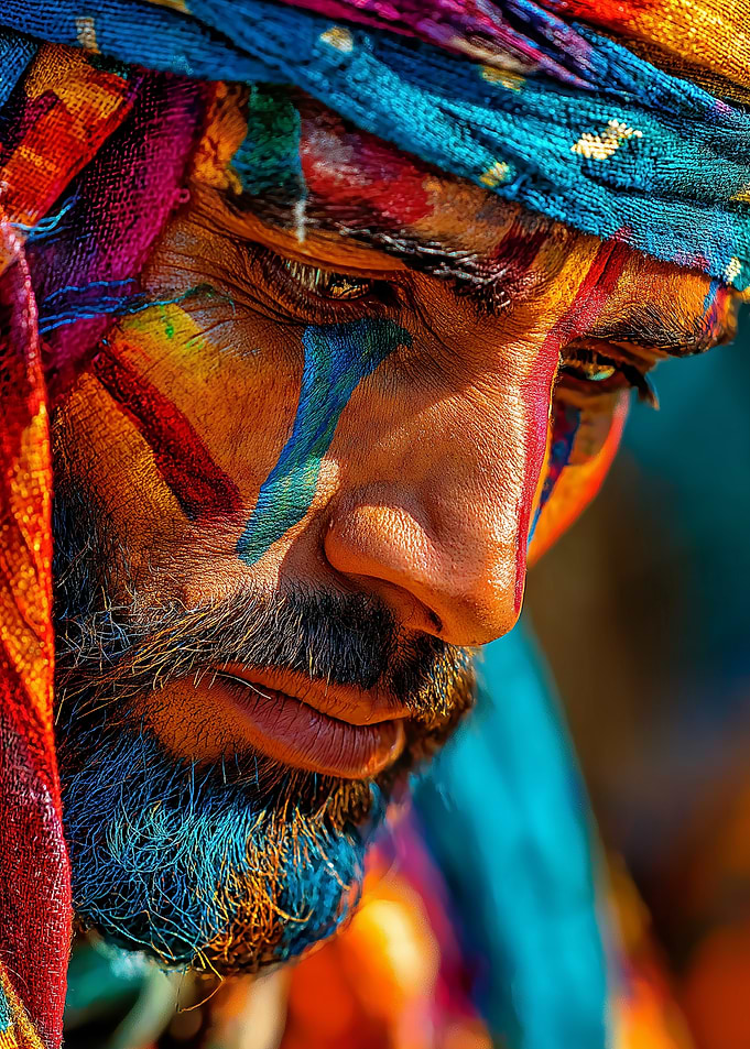 Man with colorful face paint portrait