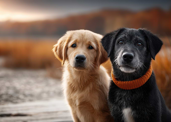 Two Dogs Portrait: Golden and Black