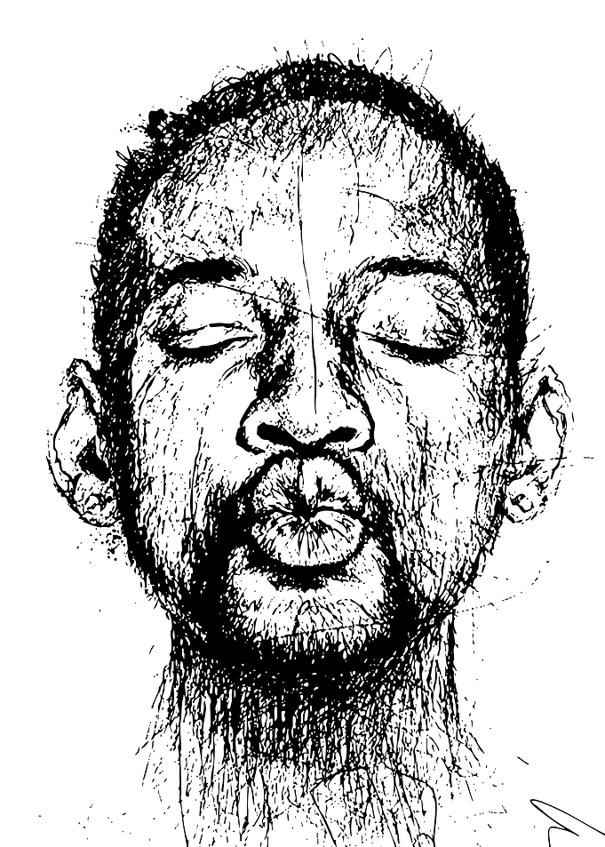 Black and White Portrait with Pursed Lips