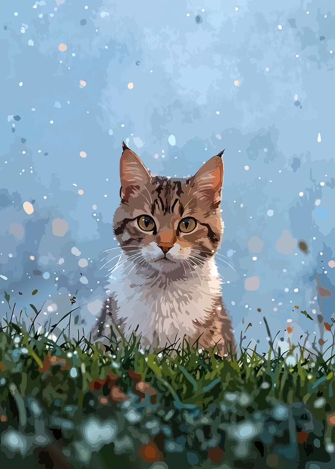 Cute Cat Portrait in Digital Art