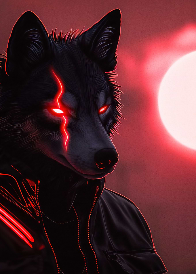 Cyberpunk Wolf Red Accents