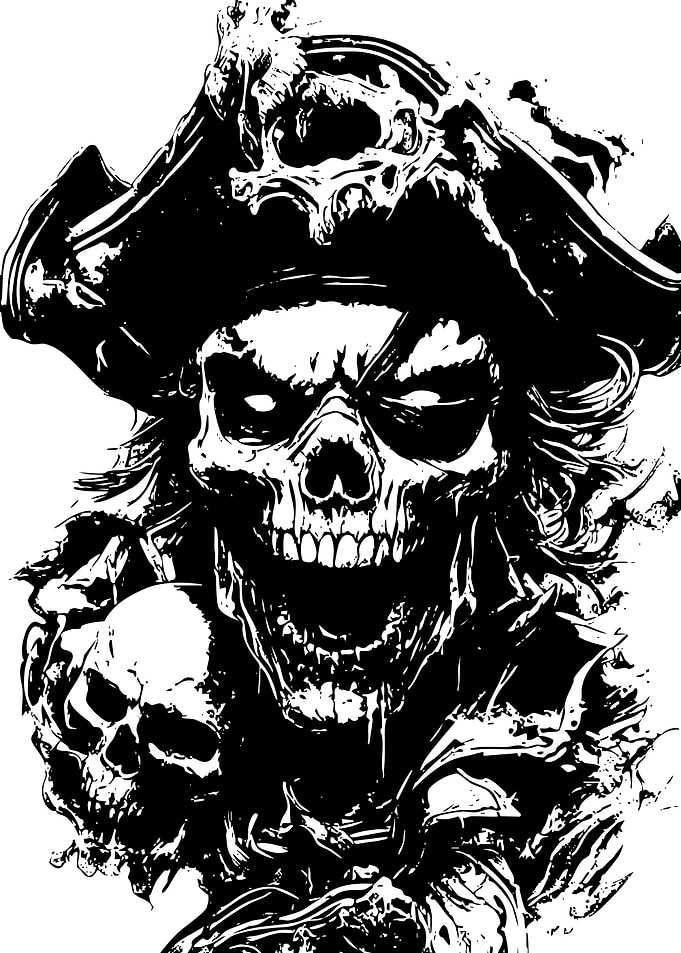 Pirate Skull Black and White Illustration
