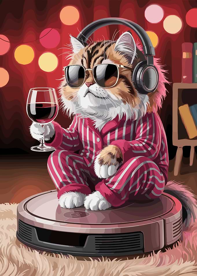 Cool Cat with Wine on Vacuum