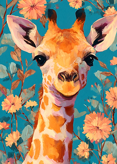 Giraffe Portrait with Floral Background