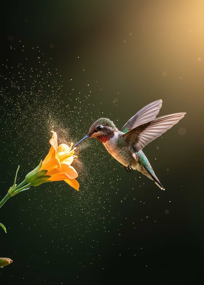 Hummingbird feeding on a flower