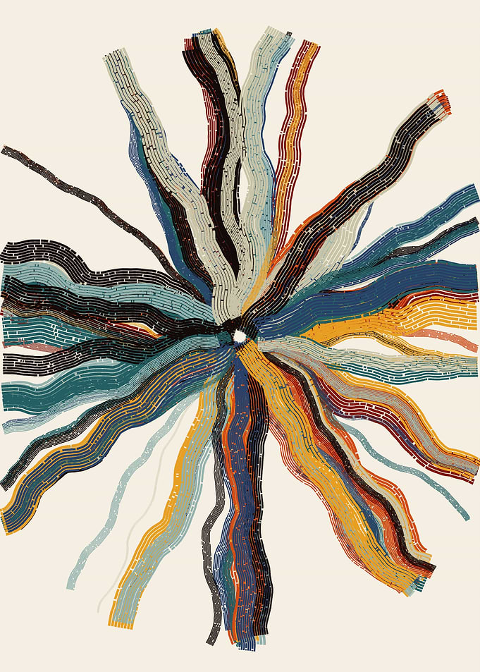 Abstract Radial Lines on Cream Background