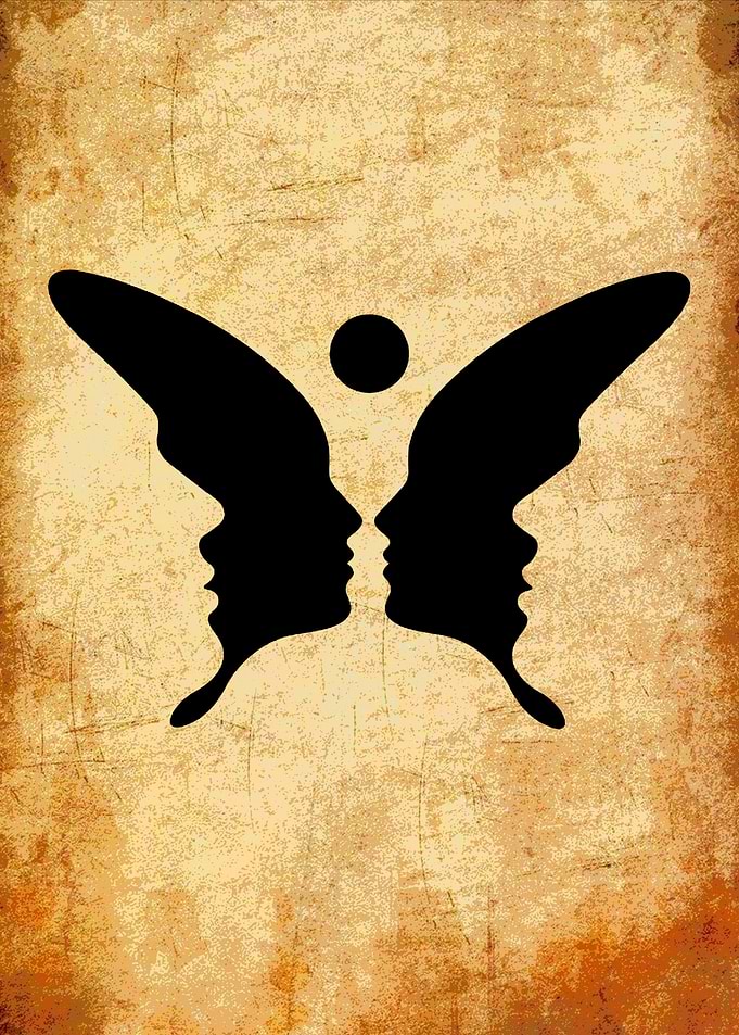Optical Illusion: Faces and Butterfly
