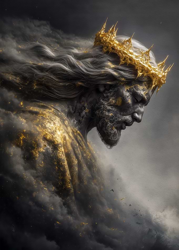 Golden Crowned Jesus Bowing Down