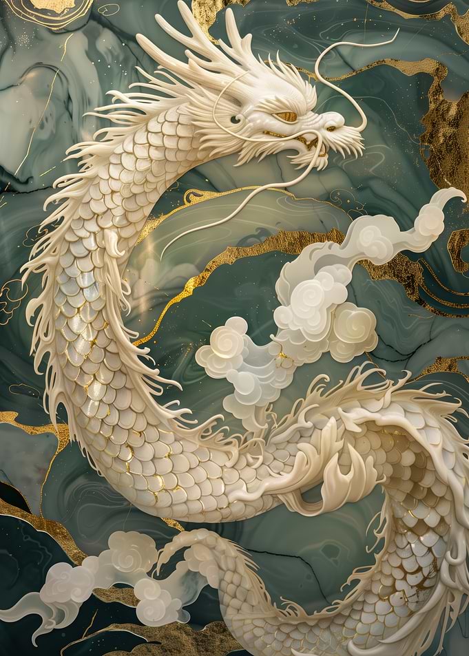 Elegant White Dragon with Golden Accents